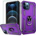 thumbnail image 1 of Compatible for iPhone 12 Case, iPhone 12 Pro Case with HD Screen Protector, Military-Grade Shockproof Protective Phone Case with Magnetic Kickstand Ring for iPhone 12/12 Pro, Purple, 1 of 8