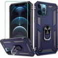 thumbnail image 1 of Compatible for iPhone 12 Case, iPhone 12 Pro Case with HD Screen Protector, Military-Grade Shockproof Protective Phone Case with Magnetic Kickstand Ring for iPhone 12/12 Pro, Blue, 1 of 15