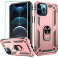 thumbnail image 1 of Compatible for iPhone 12 Case, iPhone 12 Pro Case with HD Screen Protector, Military-Grade Shockproof Protective Phone Case with Magnetic Kickstand Ring for iPhone 12/12 Pro, Rose Gold, 1 of 15