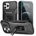 thumbnail image 1 of Compatible with iPhone 12 Case/iPhone 12 Pro Case with HD Screen Protector & Slide Camera Cover & Rotated Ring Kickstand,[Military-Grade] Phone Case for iPhone 12/12 Pro (Y_Black), 1 of 17