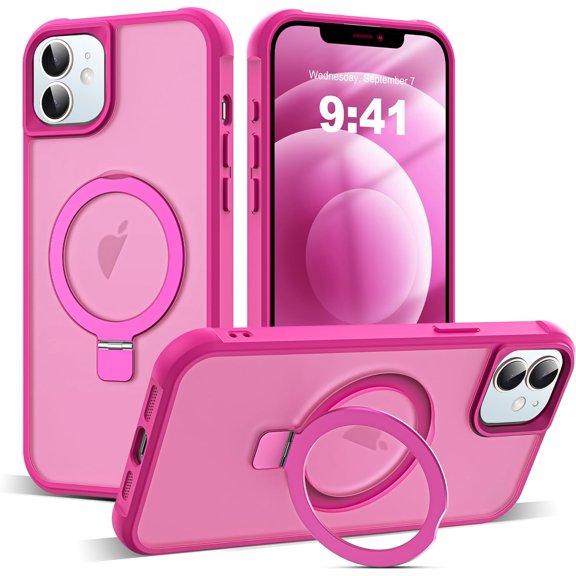 Compatible with iPhone 12 Case & iPhone 12 Pro Case with Invisible Magnetic O-Ring Stand Translucent Case for iPhone 12 & 12 Pro 6.1" [Compatible with MagSafe][Great Grip Feeling], Rose