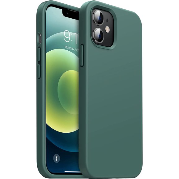 Compatible with iPhone 12 Case/iPhone 12 Pro Case Liquid Silicone Gel Rubber Phone Cases for iPhone 12/12 Pro 2020 Cover 6.1 inch Slim Soft Microfiber Lining Protective Case(Forest Green)