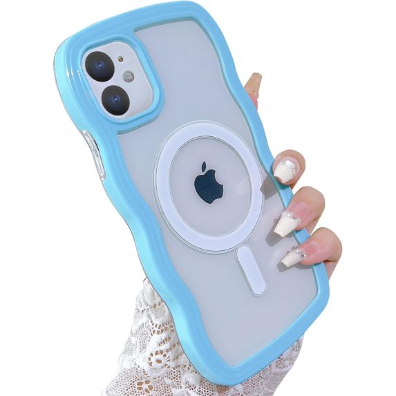 Compatible for iPhone 12 Case and iPhone 12 Pro Case with Magsafe, Wave Magnetic Phone Case Cute Water Ripple Candy Colors Frame Shockproof for Women Girls 6.1 Inch - Blue