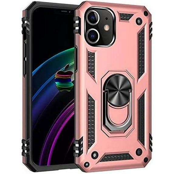 Compatible with iPhone 12 Case iPhone 12 Pro Heavy Duty Rugged Full Body Shockproof Screen Camera Protection Dual Layer Military Grade Cell Phone Hard Back Cover Built-in Ring Kickstand Pink