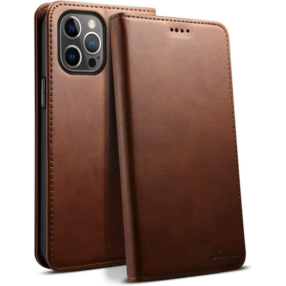 Compatible with iPhone 12 Case, iPhone 12 Pro Wallet Case with Card Holder, Leather Book Folding Folio Case with Kickstand  Closure flip Cover for iPhone 12/12 Pro 6.1 inch Brown