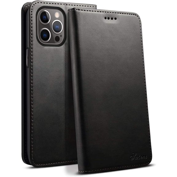 Compatible with iPhone 12 Case, iPhone 12 Pro Wallet Case with Card Holder, Leather Book Folding Folio Case with Kickstand Magnetic Closure flip Cover for iPhone 12/12 Pro 6.1 inch Black