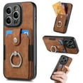 thumbnail image 1 of Compatible with iPhone 12, Classic Card Slots 360 Rotating Finger Ring Kickstand PU Leather + TPU Frame Magnetic Closure Back Case Cover for iPhone 12, Brown, 1 of 9