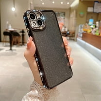 Compatible with iPhone 12 Clear Bling Diamond Rhinestone Cute for Girls Women Girly Case Glitter Shiny Sparkle Gem Design Soft Silicone Luxury Fashion Protective 3D Phone Case, Black