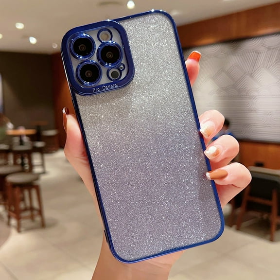Compatible with iPhone 12 Detachable Glitter Paper Plating Case, Luxury Bling Sparkly Shiny Clear Case for Women Girls Drop Protection Shockproof Phone Case for iPhone 12, Navyblue