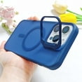 thumbnail image 1 of Compatible with iPhone 12 Magnetic Case, [With Metal Camera Ring Stand][Compatible with Mag-safe] [Translucent Matte] Anti-fall Shockproof Protective SkinFeel Phone Case,Darkblue, 1 of 10