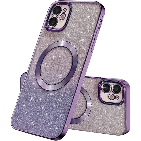 Compatible with iPhone 12 Magnetic Gardient Glitter Case, Plating Bling Cute Case with MagSafe for Women Girls Full Camera Protector Back Cover for iPhone 12 6.1'' Purple