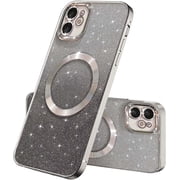 Compatible with iPhone 12 Magnetic Gardient Glitter Case, Plating Bling Cute Case with MagSafe for Women Girls Full Camera Protector Back Cover for iPhone 12 6.1 Silver