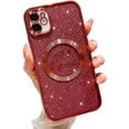 thumbnail image 1 of Compatible with iPhone 12 Magnetic Glitter Case-6.1 Inch, Luxury Love Heart Pattern Plating Clear Case, Compatible with MagSafe for Women Girls Shockproof Back Cover-Red, 1 of 14
