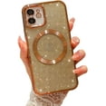 thumbnail image 1 of Compatible with iPhone 12 Magnetic Glitter Case, Luxury Plating Cute Bling Clear Phone Case, Compatible with MagSafe for Women Girls with Camera Protector Back Cover - Gold, 1 of 10