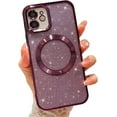 thumbnail image 1 of Compatible with iPhone 12 Magnetic Glitter Case, Luxury Plating Cute Bling Clear Phone Case, Compatible with MagSafe for Women Girls with Camera Protector Back Cover - Purple, 1 of 10