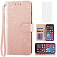 thumbnail image 1 of Compatible with iPhone 12 Mini 5.4 Wallet Phone Case and Tempered Glass Screen Protector Flip Credit Card Holder Stand Bling Glitter Cell Cover for iPhone12mini 5G i 12s iPhone12 12mini Women Pink, 1 of 9