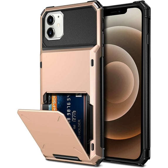 Compatible with iPhone 12 Mini Case 5G Wallet 4-Card Slot Credit Card Holder Flip Door Hidden Pocket Anti-Scratch Dual Layer Hybrid Bumper Armor Protective Hard Shell Cover Rose Gold