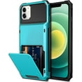thumbnail image 1 of Compatible with iPhone 12 Mini Case 5G Wallet 4-Card Slot Credit Card Holder Flip Door Hidden Pocket Anti-Scratch Dual Layer Hybrid Bumper Armor Protective Hard Shell Cover Sky Blue, 1 of 11