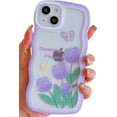 thumbnail image 1 of Compatible with iPhone 12 Mini Case Clear with Floral Butterfly Design for Women Girls,Aesthetic Cute Wavy Flowers Soft Shockproof Cell Phone Cover for iPhone 12 Mini 5.4 Inch (Tulip/Purple), 1 of 7