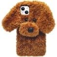 thumbnail image 1 of Compatible with iPhone 12 Mini Case Cute Plush Furry Dog Phone Case for Women Girls Girly 3D Cartoon Kawaii Case Soft TPU Shockproof Protective Cover Brown, 1 of 7