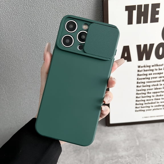 Compatible with iPhone 12 Mini Case, [Smooth Silicone Full Coverage Camera] [Drop Protection], Shockproof Slim Soft Microfiber Lining Camera Lens Slide Protective Phone Case, Darkgreen