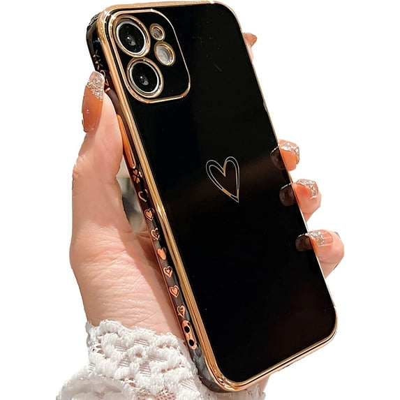 Compatible with iPhone 12 Mini Case for Women Girl, Luxury Plating Edge Bumper Cute Case with Full Camera Lens Protection Cover for iPhone 12 Mini 5.4 Inch(Black)