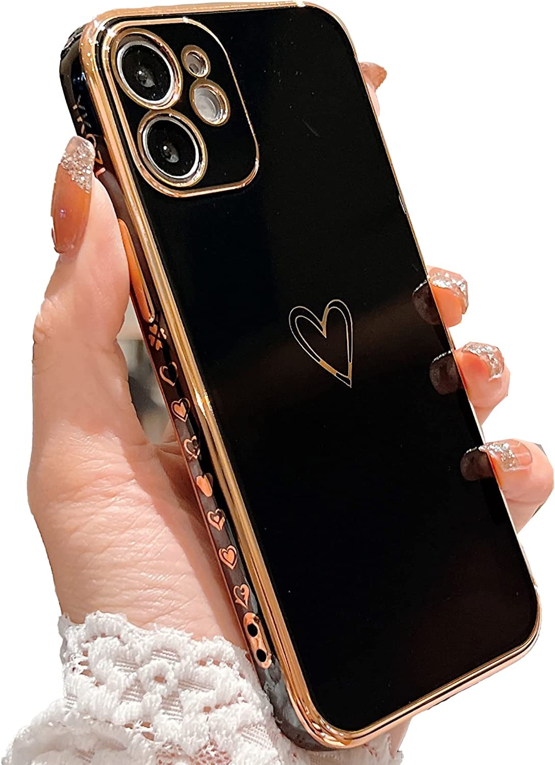 Compatible with iPhone 12 Mini Case for Women Girl, Luxury Plating Edge  Bumper Cute Case with Full Camera Lens Protection Cover for iPhone 12 Mini  5.4