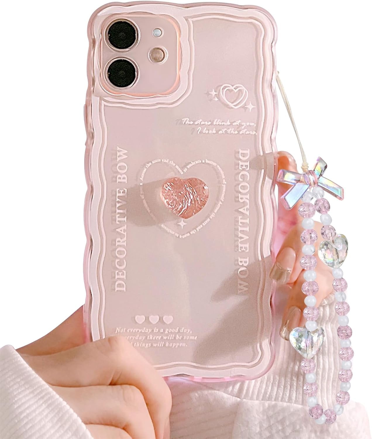 Compatible for iPhone 12 Mini Cute 3D Pink Heart Slim Clear