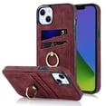 thumbnail image 1 of Compatible With iPhone 12 Mini Phone Case 360° Rotate Ring Holder[Hidden Kickstand] 2 Card Slots Shockproof Anti-Fingerprint Synthetic Leather Phone Case for Women or Men,Winered, 1 of 10
