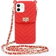 thumbnail image 1 of Compatible with iPhone 12 Mini Wallet Case with Crossbody Strap Lanyard Neck Strap Credit Card Holder with Purse Handbag Shoulder Strap Silicone Rubber Soft Protection Cover 5.4 inch Red, 1 of 14