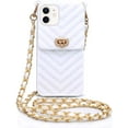 thumbnail image 1 of Compatible with iPhone 12 Mini Wallet Case with Crossbody Strap Lanyard Neck Strap Credit Card Holder with Purse Handbag Shoulder Strap Silicone Rubber Soft Protection Cover 5.4 inch White, 1 of 14
