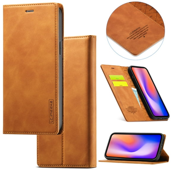 Compatible with iPhone 12 Mini Wallet Case, PU Leather Flip Folio Case with Card Holders RFID Blocking Kickstand [Shockproof TPU Inner Shell] Phone Cover For iPhone 12 Mini, Brown