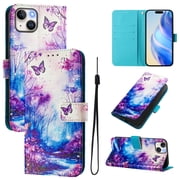 Compatible for iPhone 12 Mini Wallet Case, Painting Pattern Premium PU Leather [Credit Card Holder] [Wrist Strap] Flip Stand Feature Purse Case Full Body Protective Pattern Phone Cover, Dream
