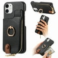 thumbnail image 1 of Compatible for iPhone 12 Mini Zipper Wallet Case with Card Holder, Rotation Ring Kickstand Case, PU Leather Card Slots RFID Blocking Protection Phone Case Shockproof Cover, Black, 1 of 10