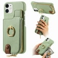 thumbnail image 1 of Compatible for iPhone 12 Mini Zipper Wallet Case with Card Holder, Rotation Ring Kickstand Case, PU Leather Card Slots RFID Blocking Protection Phone Case Shockproof Cover, Mint, 1 of 10