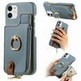 thumbnail image 1 of Compatible for iPhone 12 Mini Zipper Wallet Case with Card Holder, Rotation Ring Kickstand Case, PU Leather Card Slots RFID Blocking Protection Phone Case Shockproof Cover, Blue, 1 of 10