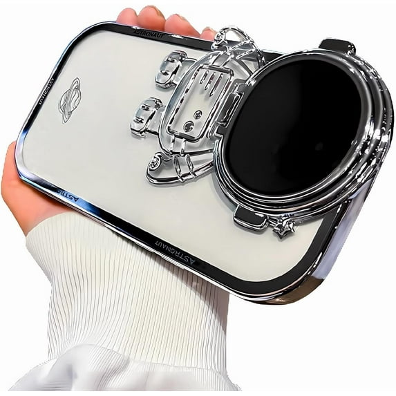 Compatible with iPhone 12 Phone Case,6D Plating Astronaut Stand Case for iPhone 12 Pro Cute Astronaut Camera Soft Shockproof Clear Cover Bumper for iPhone 12 Case 6.1 inch (Silver)