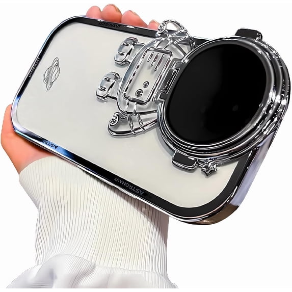 Compatible with iPhone 12 Phone Case,6D Plating Astronaut Stand Case for iPhone 12 Pro Cute Astronaut Camera Soft Shockproof Clear Cover Bumper for iPhone 12 Case 6.1 inch (Silver)