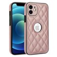 thumbnail image 1 of Compatible WIth iPhone 12 Phone Case with Logo Window,Trendy Diamond-checkered Pattern PU Leather Soft TPU Ultra Slim Anti-fall Shockproof Protective Back Cover Phone Case,Rosegold, 1 of 7