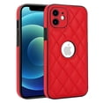 thumbnail image 1 of Compatible WIth iPhone 12 Phone Case with Logo Window,Trendy Diamond-checkered Pattern PU Leather Soft TPU Ultra Slim Anti-fall Shockproof Protective Back Cover Phone Case,Red, 1 of 7