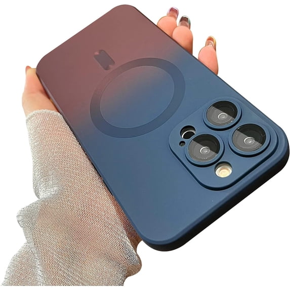 Compatible with iPhone 12 Phone Case [Magsafe Compatible] Gradient Color Design TPU Silicone Shockproof Non-Slip with Camera Lens Protector for iPhone 12(Indigo Blue&Dark Purple)