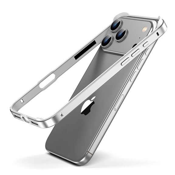 Compatible with iPhone 12 Pro / 12 Aluminum Alloy Bumper Frame, Raised Edge Protection, Luxury Shock-Absorbent Heat Dissipation Lightweight Non-Slip, Slim Hard Armor Metal + Silicone, Whitesilver