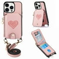 thumbnail image 1 of Compatible with iPhone 12 Pro / 12 Case Wallet, with Credit Card Holder Zipper Pocket Crossbody Strap Heart Pattern PU Leather Magnetic Clasp Kickstand Heavy Duty Protective Flip Cover, Pink, 1 of 12