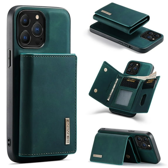 Compatible with iPhone 12 Pro / 12 Removable 2 in 1 Wallet Case,Retro Premium PU Leather Cell Phone Back Cover Magnetic Detachable with Trifold Wallet Credit Card Cash Holder Kickstand Case,Green