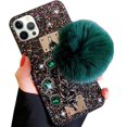 thumbnail image 1 of Compatible with iPhone 12 Pro Bling Diamond Case Luxury Sparkle Glitter Rhinestone Cute Fuzzy Furry Plush Ball Bracelect Wirst Strap Cover for iPhone 12 Pro 6.1 inch Women and Girls, 1 of 10