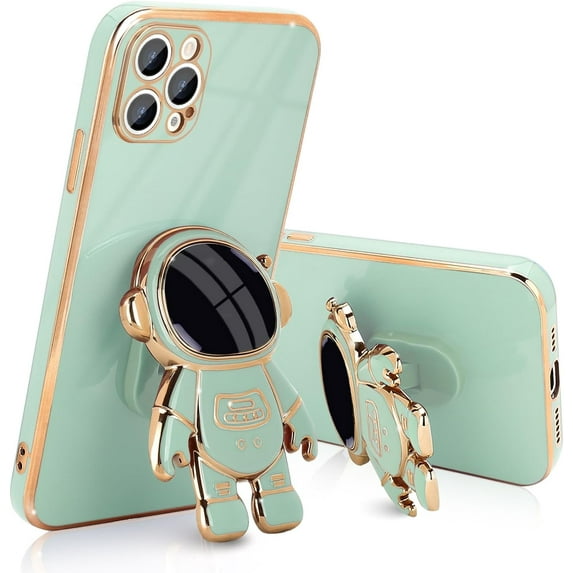 Compatible with iPhone 12 Pro Case Cute, 3D Astronaut Stand Shockproof Camera Protection Space Kickstand Soft Plating Cover for Apple iPhone 12 Pro Phone Case Green