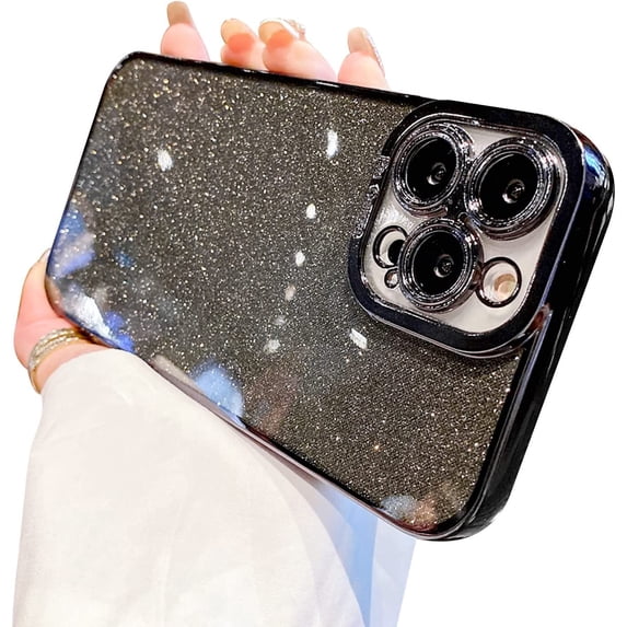 Compatible with iPhone 12 Pro Case Glitter Luxury Cute Flexible Plating Cover Camera Protection Shockproof Phone Case for Women Girl Men Design for iPhone 12 Pro 6.1'' Black