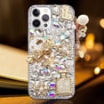 thumbnail image 1 of Compatible with iPhone 12 Pro Case Luxury Elegant 3D Bling Sparkly Crystal Diamond Perfume Bottle Pumpkin Car Iron Tower Pendant Handmade Pearl Flowers Soft Protective Case 6.1 inch Black, 1 of 5