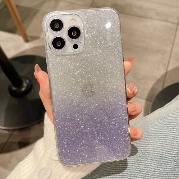 Compatible with iPhone 12 Pro Case, Luxury Sparkly Bling Gradient for Women Girls Soft TPU Frame Glass Glitter Paper Shockproof Anti-Scratch Protective Case Cover for iPhone 12 Pro, Purple