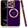 thumbnail image 1 of Compatible with iPhone 12 Pro Case Magsafe, Cute Heart Pattern Luxury Plating Full Camera Lens Protection Magnetic Case for iPhone 12 Pro for Women Girl-Deep Purple, 1 of 10